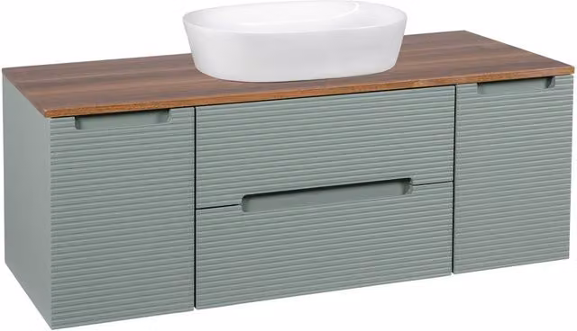 Bathroom Kingdom Monza Green and Walnut Fluted Wall Hung Vanity Drawer Basin W: 120 cm