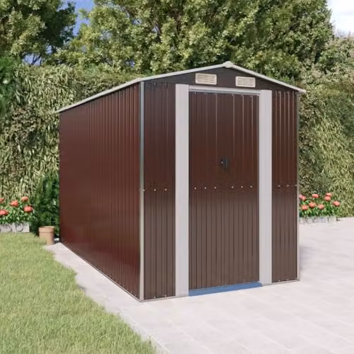 vidaXL Gable Garden Shed in Dark Brown Galvanised Steel, W/D/H: 357 x 192 x 223 cm – 2