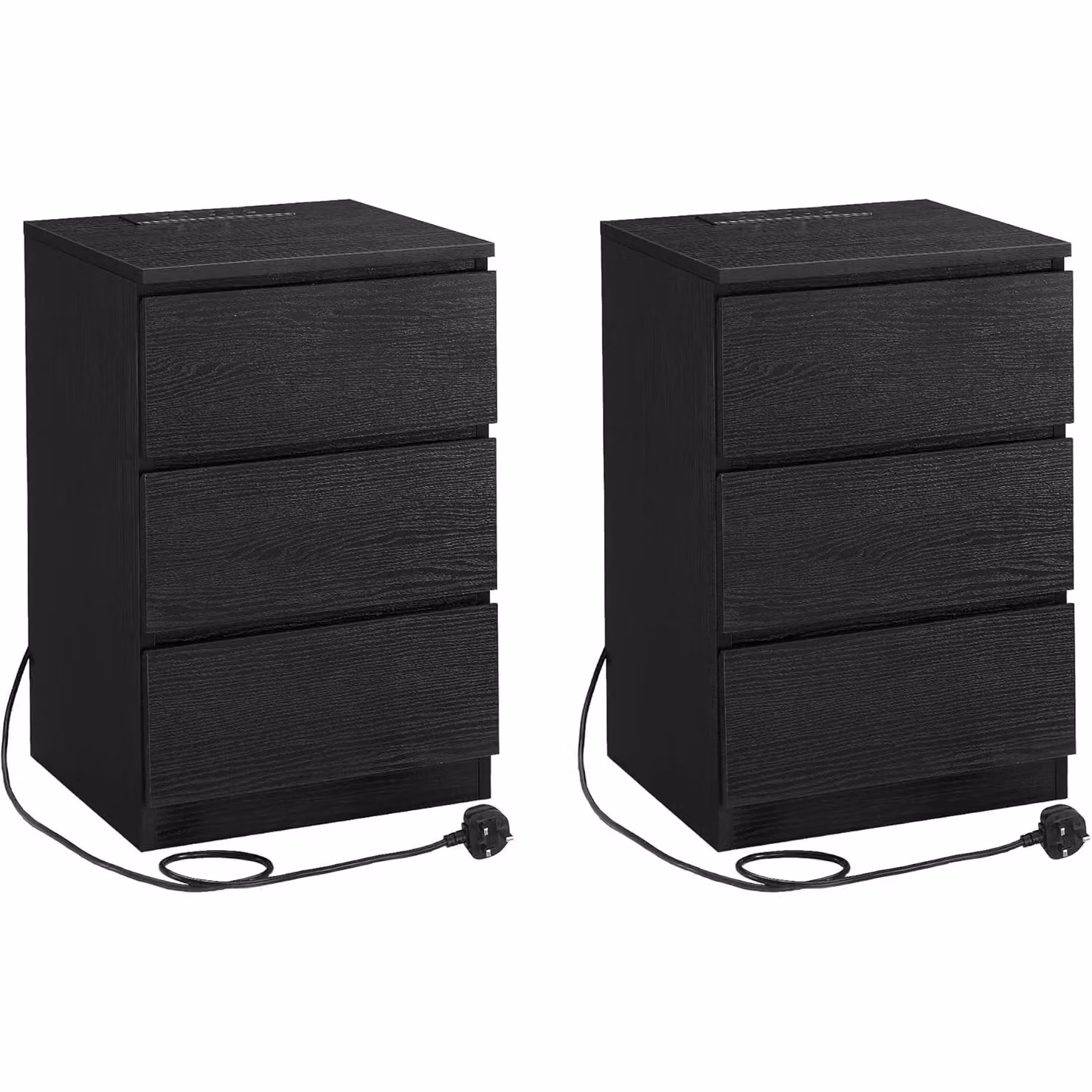 VASAGLE Set of 2 Modern Black Bedside Tables with USB Outlets and Drawers – 6