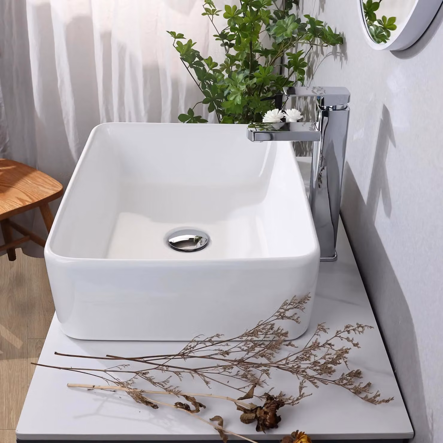 Dprodo White Ceramic Rectangular Countertop Vessel Sink – 3