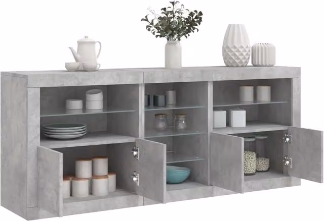 Berkfield Home Modern Sideboard with Integrated LED Lights in Concrete Grey, W: 181.5 cm, D: 37 cm, H: 67 cm
