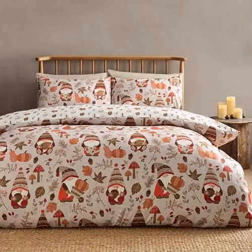 Catherine Lansfield Woodland Gonks Reversible Microfibre King Duvet Cover Set with Pillowcases, Natural – 1