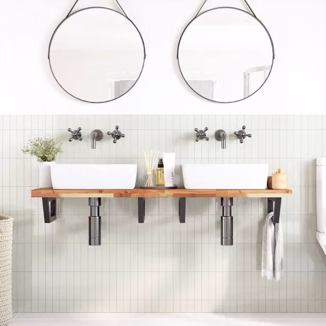 Berkfield Home Elegant Wall Mounted Basin Shelf in Brown Acacia Wood and Black Steel