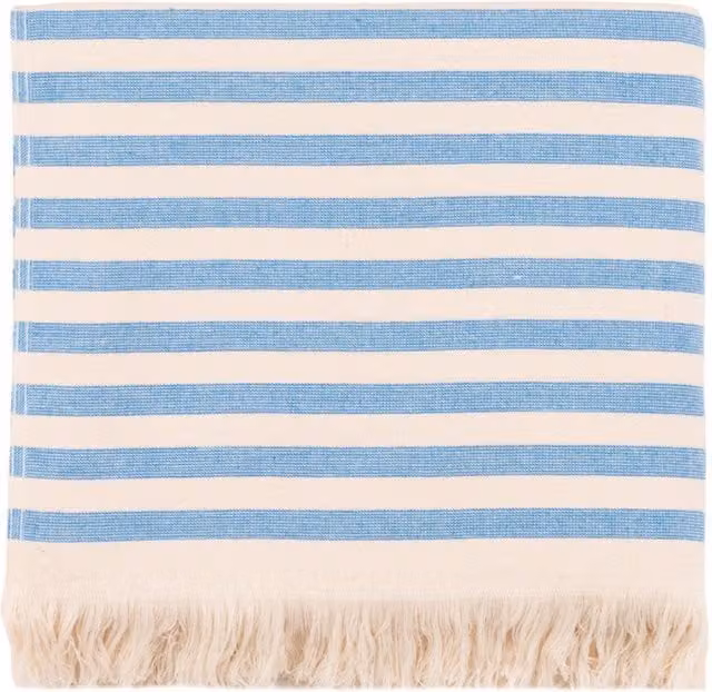 Torres Novas Blue Sky Barra Striped Cotton Terry Flat Towel in Blue