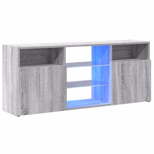 vidaXL Modern TV Cabinet with Integrated LED Lighting in Grey, W/D/H: 120 x 30 x 50 cm