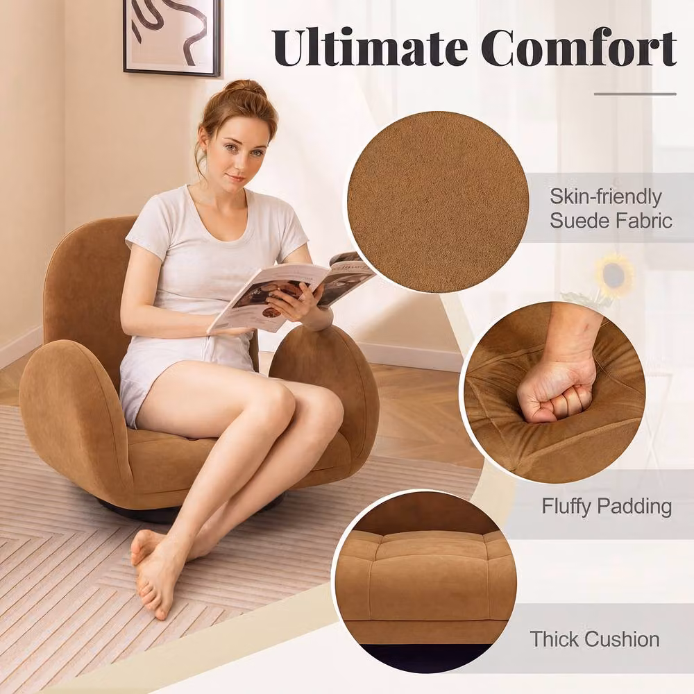 Costway Brown Swivel Floor Gaming Chair with 360 Degree Rotation and Folding Recliner Design – 5
