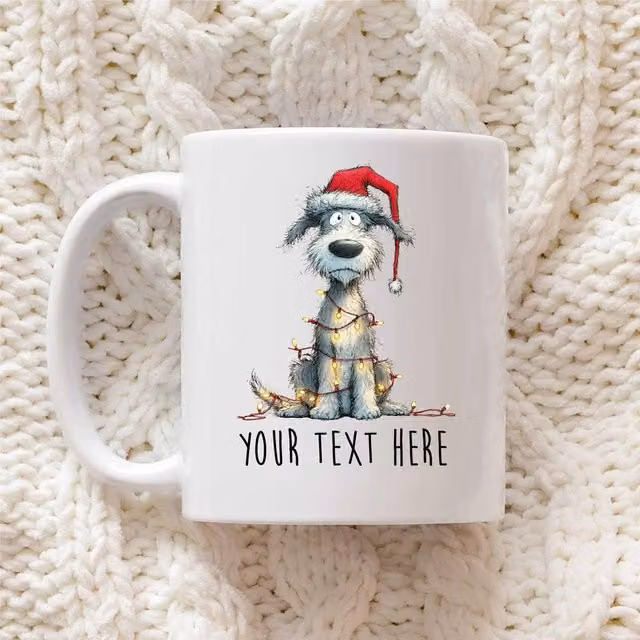 60 SECOND MAKEOVER Personalised Bedlington Terrier Christmas Lights Santa Hat Ceramic Mug in White – 1