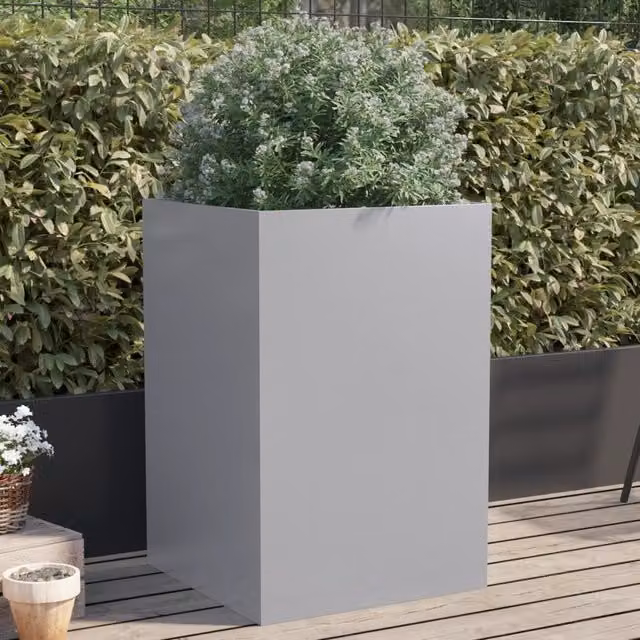 Berkfield Home Silver Galvanised Steel Ornamental Planter, W: 52 cm, D: 48 cm, H: 75 cm