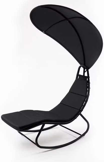 Keplin Black Textilene Hammock Sun Lounger with Canopy and Powder Coated Steel Stand