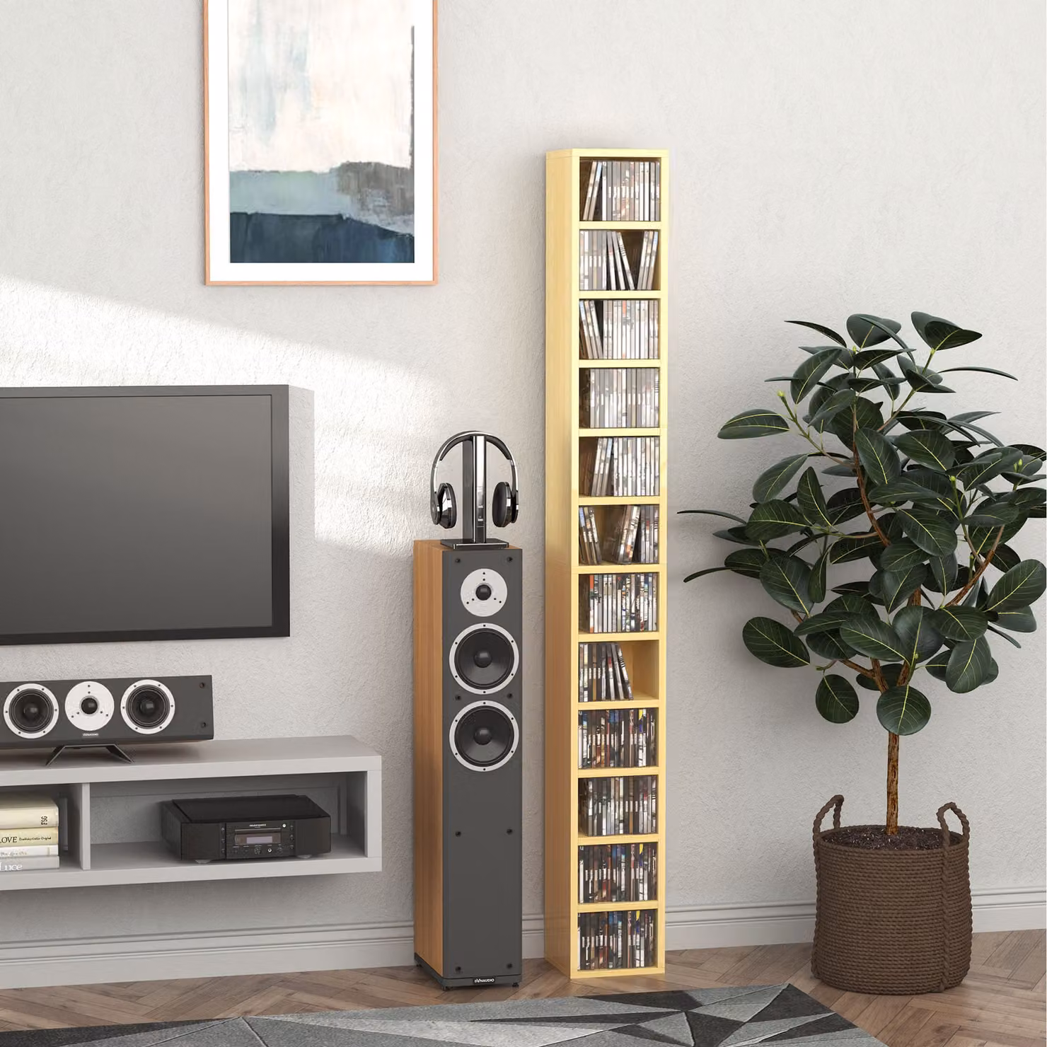 HOMCOM 12-Tier Media Storage Cabinet in Brown with 204 CD Compartments – 2