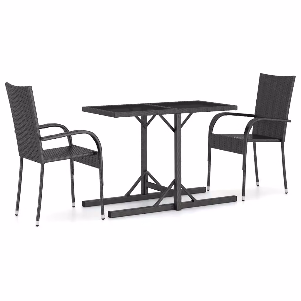Berkfield Home 3 Piece Black Steel Garden Dining Set – 2
