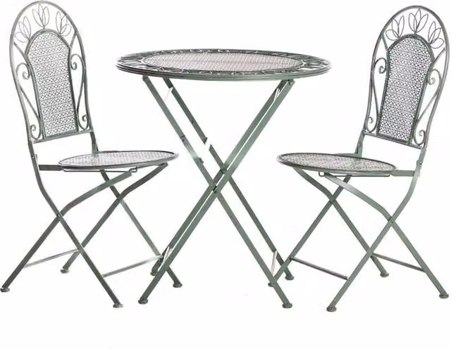 FLAVORA Dorset Wrought Iron Victorian 2-Seater Foldable Garden Bistro Set in Pale Green