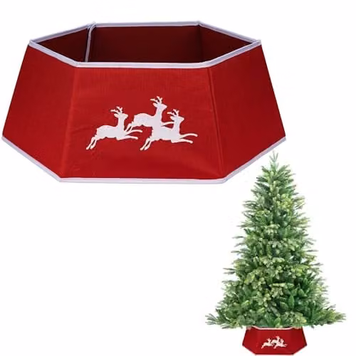 Shatchi Red Burlap Christmas Tree Skirt Foldable Tree Base Cover – 1