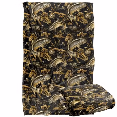 JQ Licensing Trout Tiki Fishing Pattern Super Soft Fleece Throw Blanket, Multicolour, W/D/H: 91 x 147 cm – 1