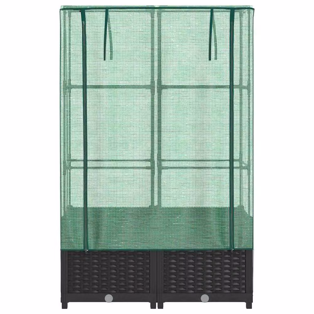 Berkfield Home Raised Bed with Greenhouse Cover in Black Rattan Look, W/D/H: 80 x 40 x 138 cm