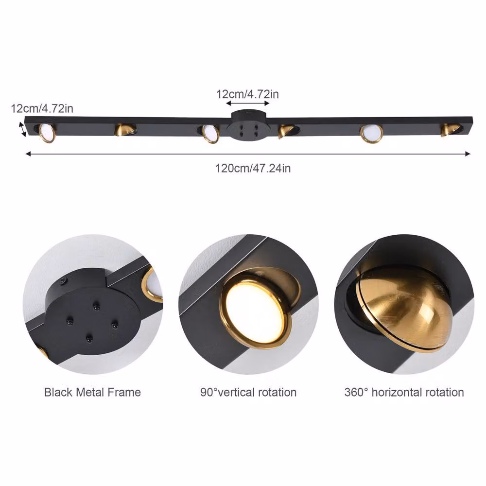 Garwarm 6 Light Dimmable LED Integrated Flush Mount Ceiling Bar in Black – 4