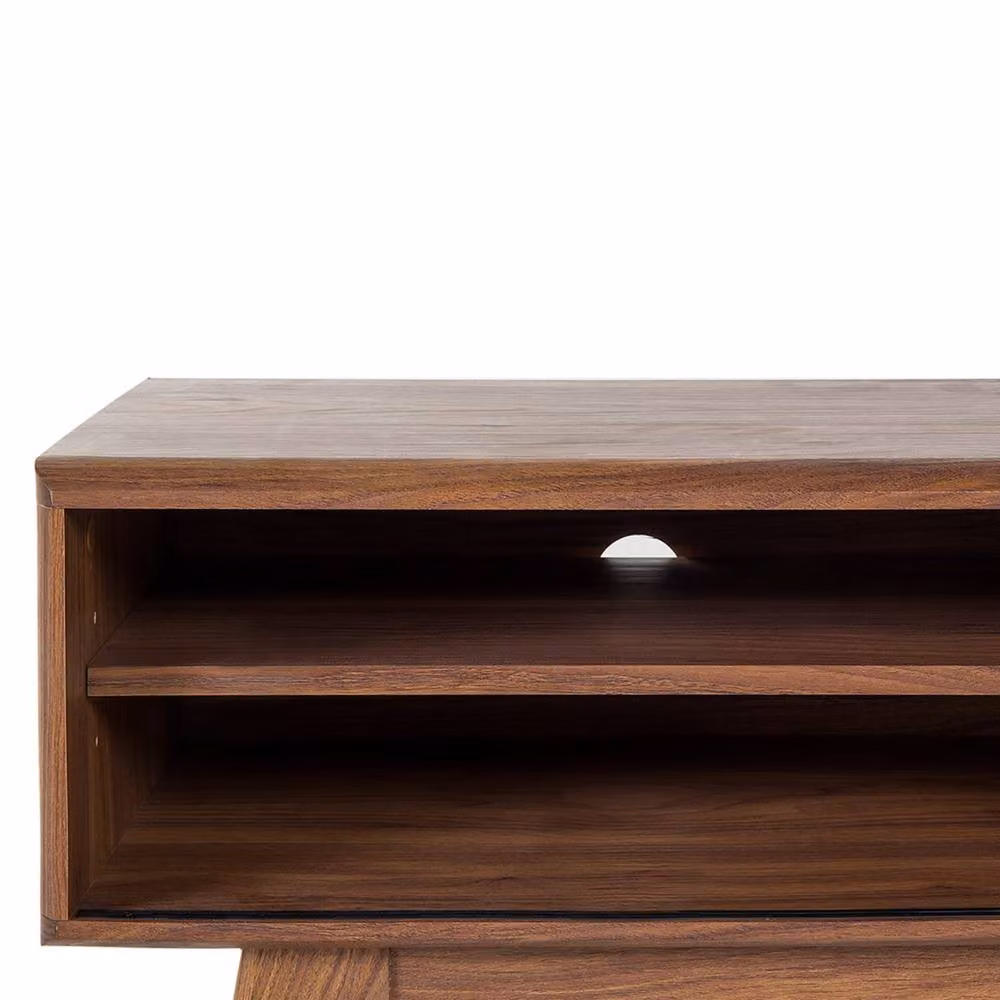 Wyld and Coco Mid-Century 2 Tone TV Stand in Dark Brown and White with Cable Management and Storage Shelf – 4