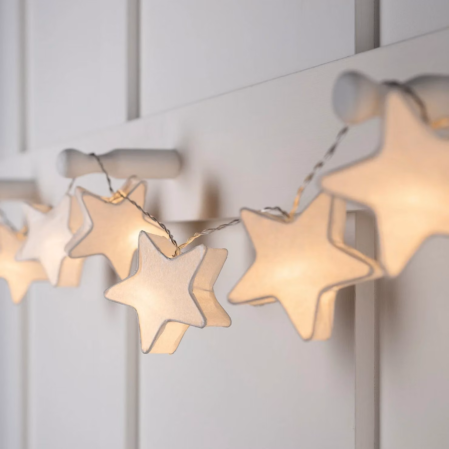 Lights4fun Indoor Paper Star Lantern Fairy Lights with 10 Warm White LEDs, White and Transparent, 1.8m – 1