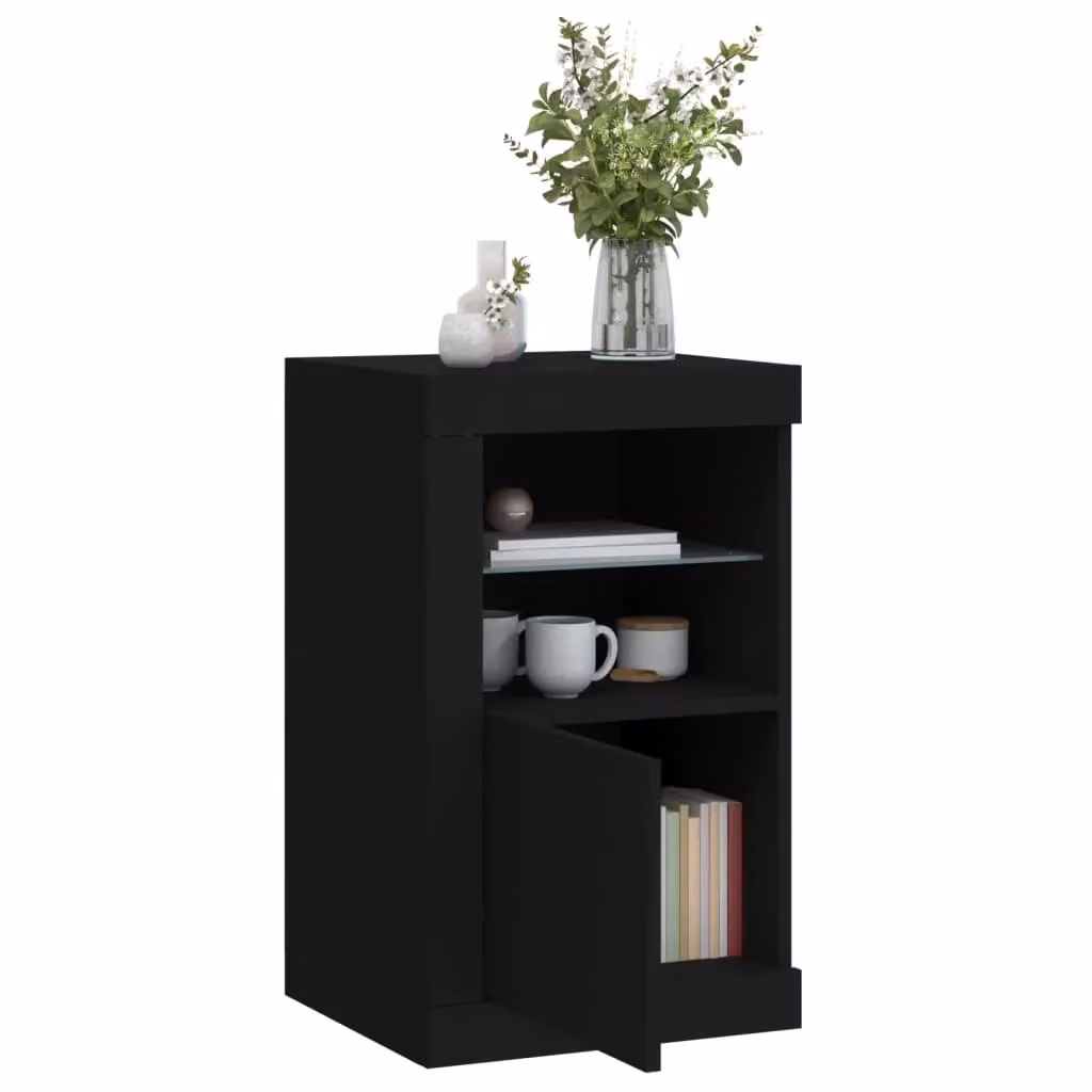 Berkfield Home Set of 2 Modern Black Matt Side Cabinets with Integrated LED Lighting and Glass Doors – 3