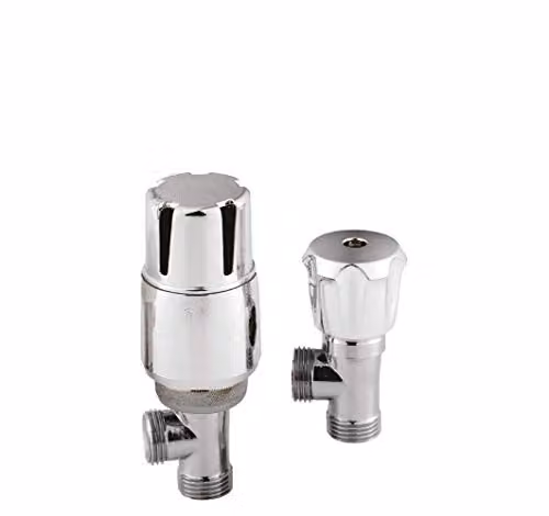 nuie HT326 Modern Round Angled Thermostatic Radiator Valves, Chrome, W/D/H: 13.0 x 4.5 x 7.6 cm