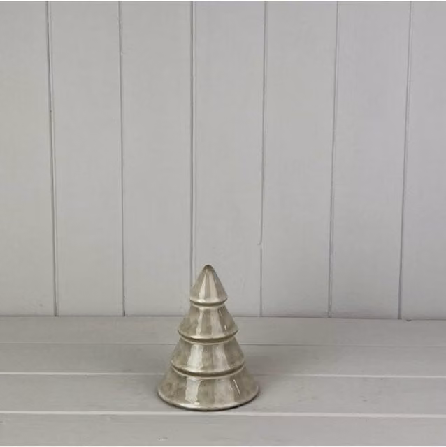 KDMD Grey and Light Brown Festive Glazed Ceramic Tabletop Christmas Tree Decoration