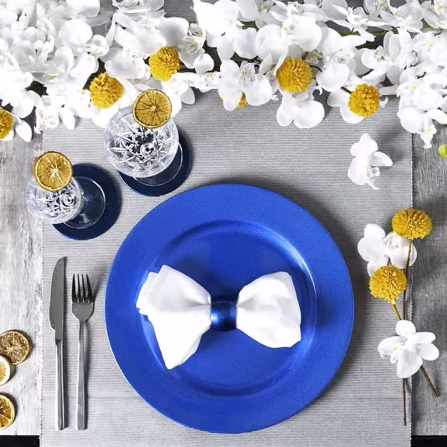 Argon Tableware 18 Piece Blue Metallic Melamine Charger Plate Set