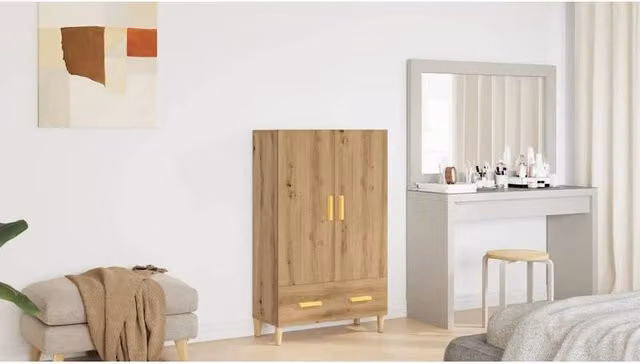 Berkfield Home Artisan Oak Highboard in Brown, W/D/H: 70 x 31 x 115 cm