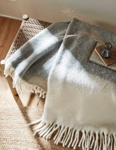 Laura Ashley Home Bronwen Woven Grey Mix Wool Throw with Fringes