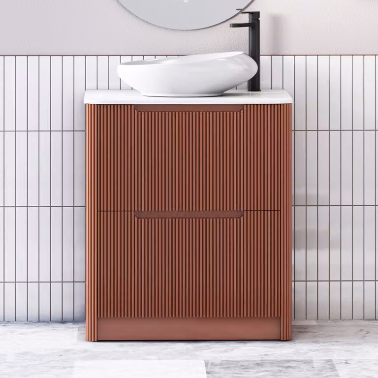 Royal Bathrooms Avenza 600mm Terracotta Clay Floor Standing 2 Drawer Vanity Unit with White Worktop and Nova Basin