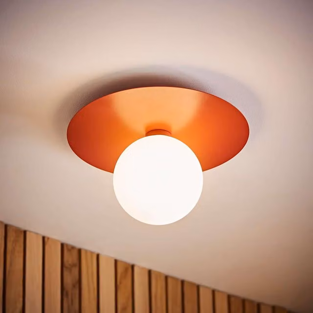 Darla Frosted Globe Bathroom Flush Ceiling Light in Rust Red Glass