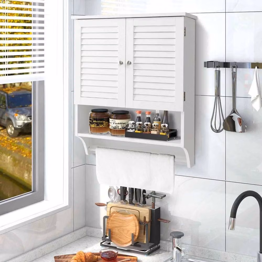 KORVIXA White Wall Mounted Bathroom Cabinet with Internal Shelves and Hinged Doors – 3