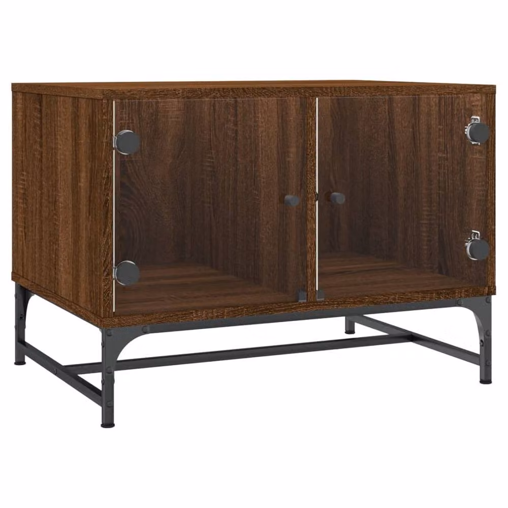 Berkfield Home Modern Coffee Table with Glass Doors in Brown Oak, W/D/H: 68.5 x 50 x 50 cm – 3