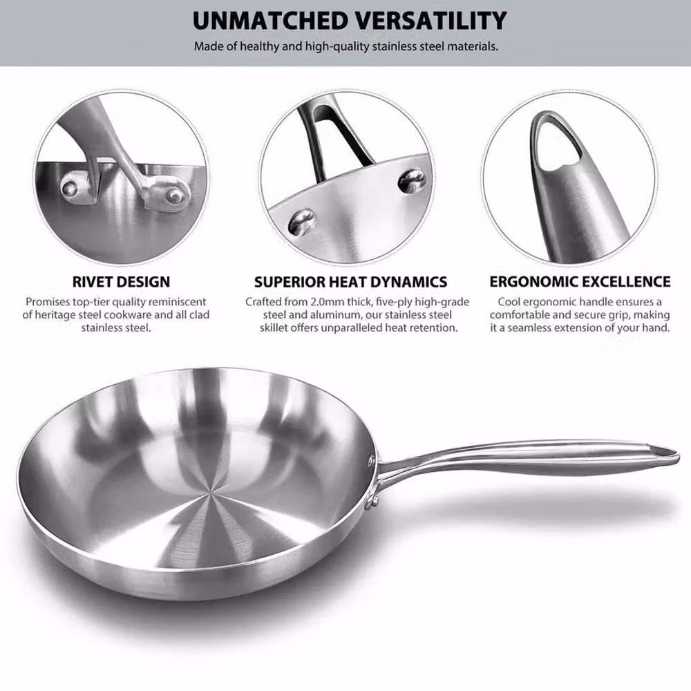 VOGREX Uncoated Stainless Steel Frying Pan with Removable Handle, Silver, 26 cm – 4