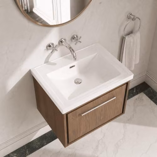 Balterley Antique Oak Wall Hung Vanity Unit with Rectangular Basin and Soft Close Single Drawer – 3