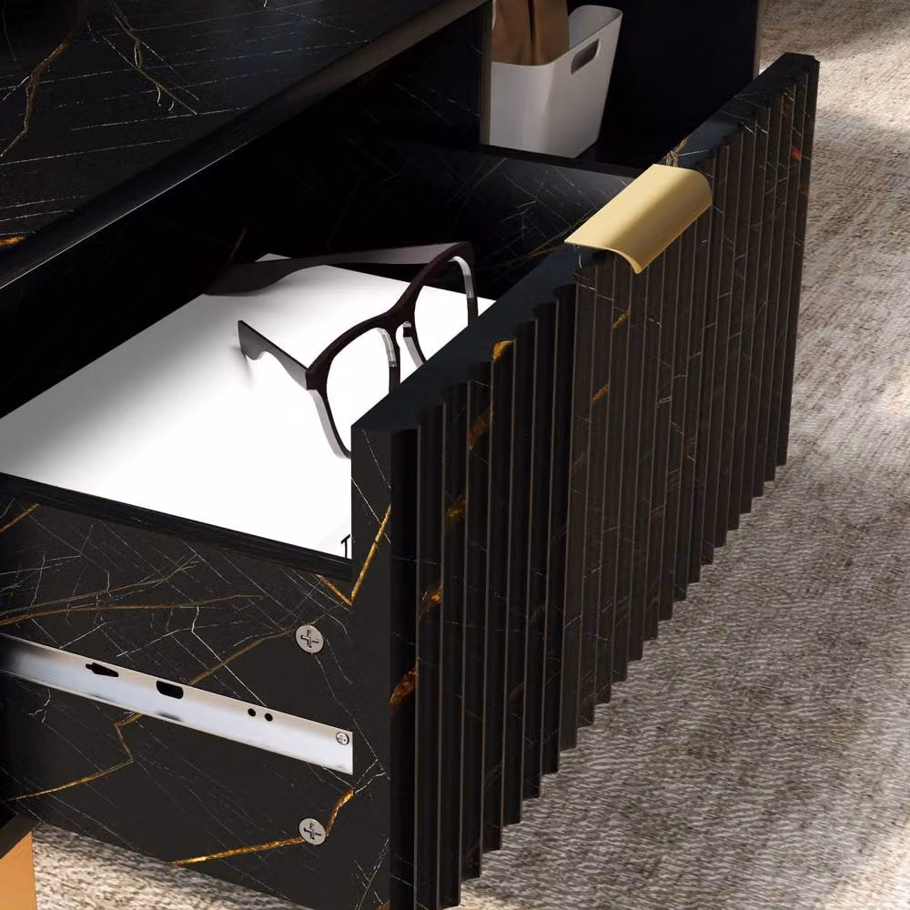 Wyld Haus Neva Black Marble Effect Coffee Table with Gold Accents and Integrated Storage – 7