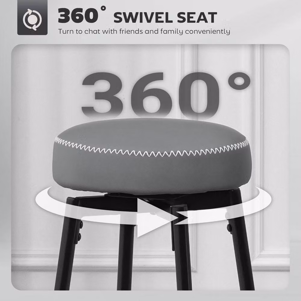 STILVORA Set of 2 Grey Faux Leather Swivel Bar Stools with Metal Base – 4