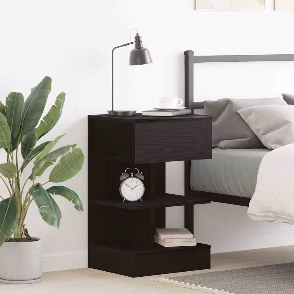 Berkfield Home Modern Bedside Cabinet in Black Oak, W/D/H: 40 x 35 x 65 cm – 2
