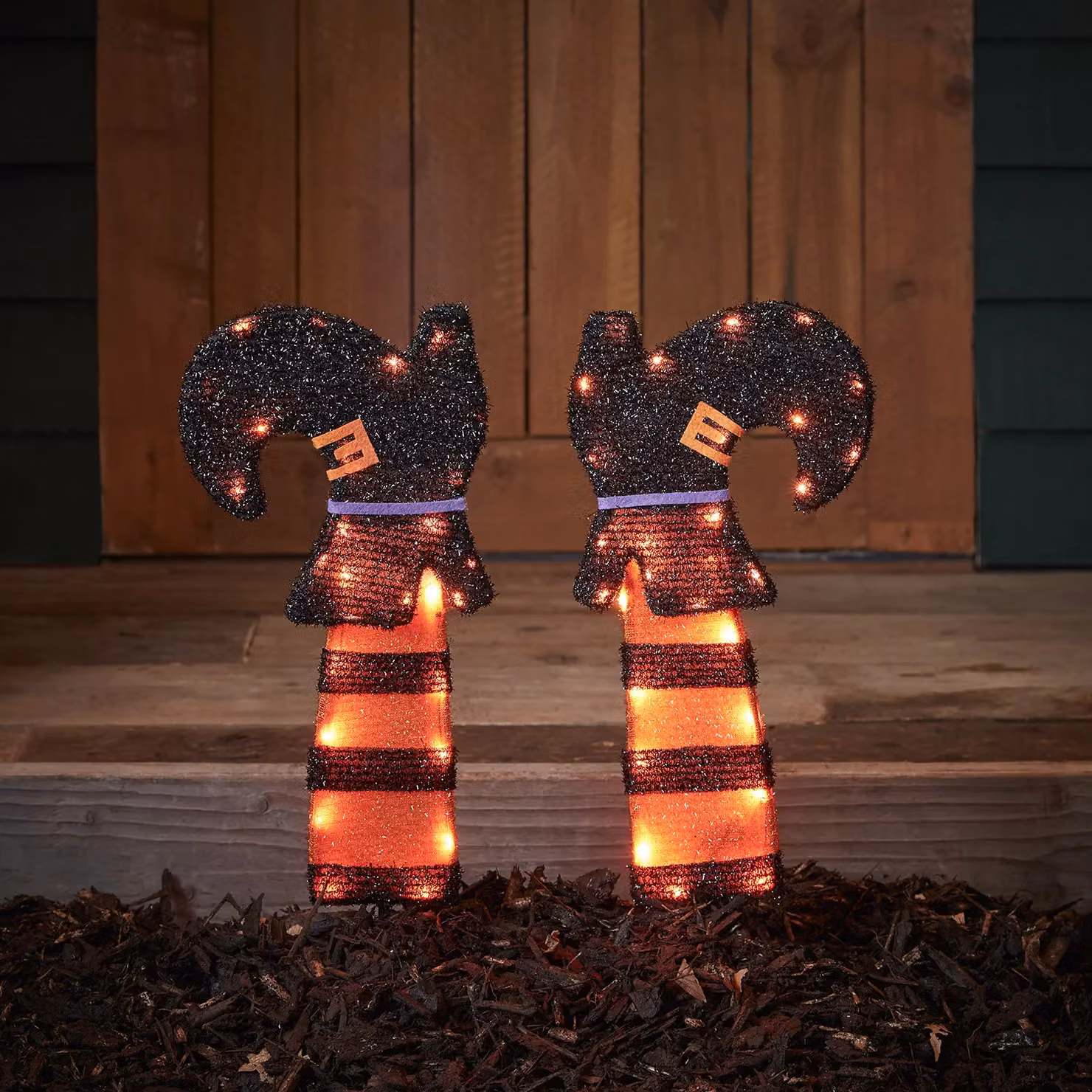 Lights4fun Halloween Witches Legs LED Battery Operated Garden Stake Lights, Black and Orange, Height: 45 cm – 1