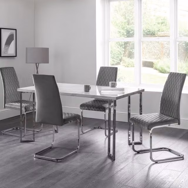 Julian Bowen Positano Rectangular Marble Table and Calabria Chairs Set in Grey