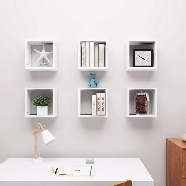 Berkfield Home Wall Mounted Cube Shelves, 6 Piece, White, W/D/H: 30 x 15 x 30 cm