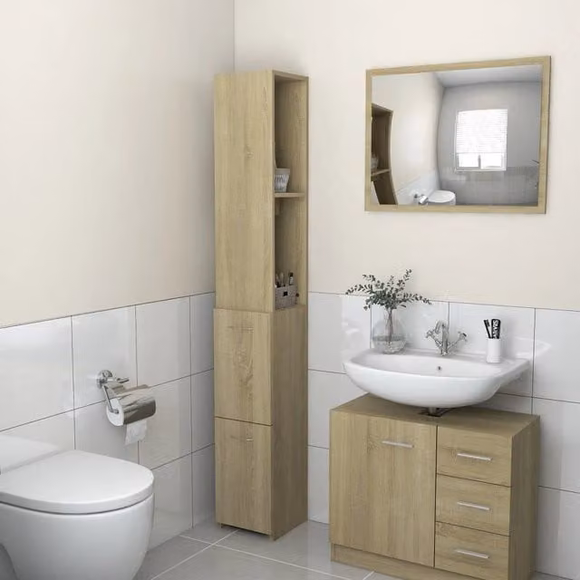 Berkfield Home Sonoma Oak Bathroom Cabinet in Brown, W/D/H: 25 x 26.5 x 170 cm