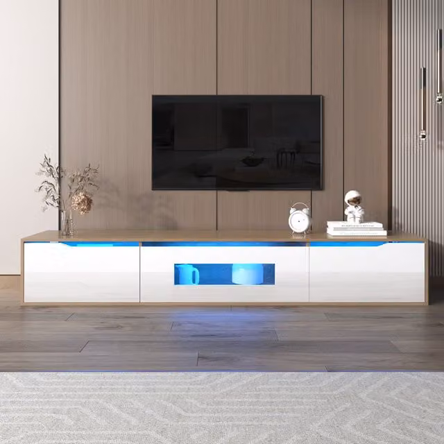 Aosom.UK White High Gloss TV Cabinet with Colour Changing LED Lights and Storage, W/D/H: 180 x 35 x 30 cm – 1