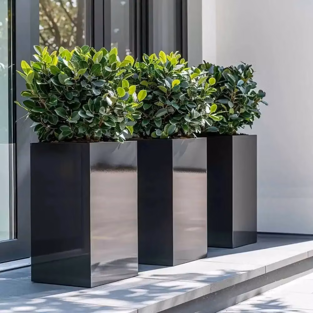 Woven Wood Tall Square Planter in Black with Galvanised Steel and Wood, Height: 75 cm, Width: 32 cm, Depth: 32 cm – 2