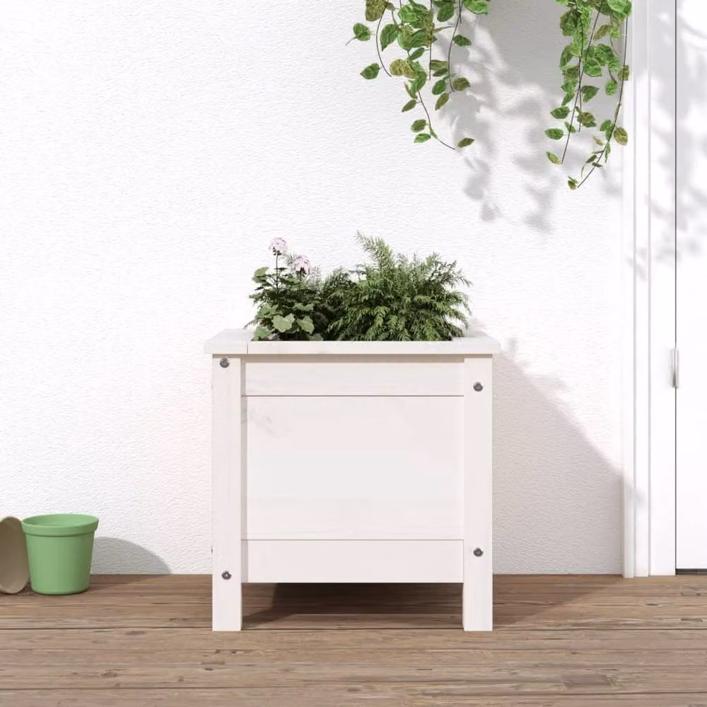 Berkfield Home Beautiful Garden Planter in White Solid Wood, W/D/H: 40 x 40 x 39 cm – 2