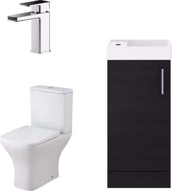 Balterley Modern Straight Floor Standing Cloakroom Vanity Unit with Soft Close Hinged Doors in Matt Black