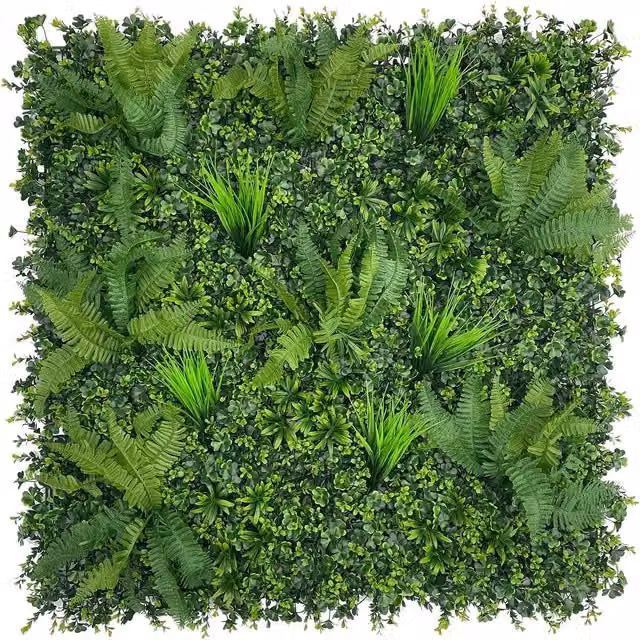AKA Green Artificial Living Wall Panels Mixed Floral Grass Foliage W: 100 cm, H: 100 cm