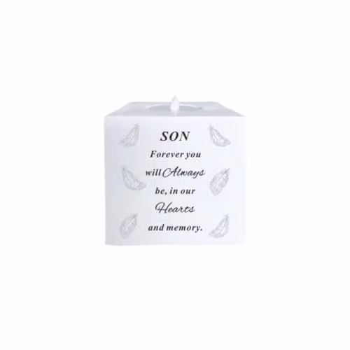 David Fischhoff Son Memorial Feather LED Flickering Candle Holder in White
