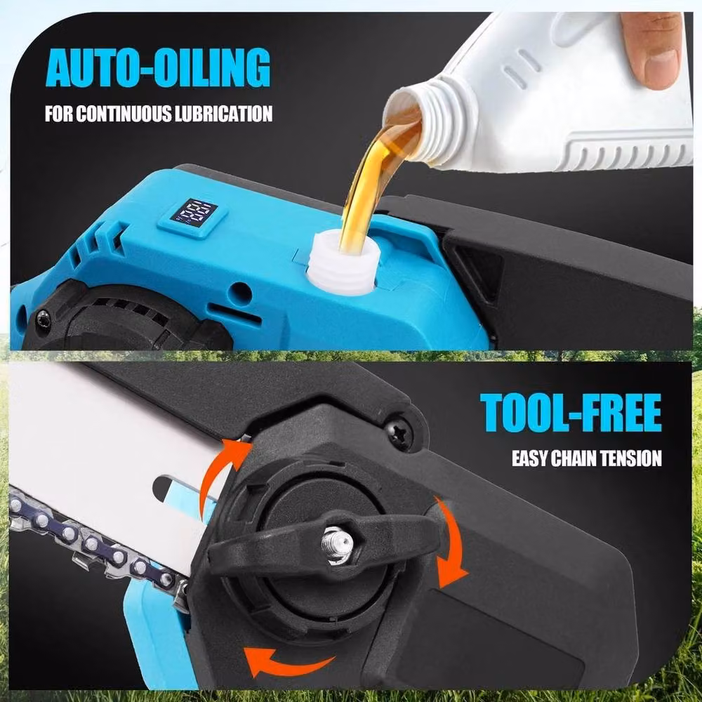 Kelvenix 8 inch Brushless Cordless Pole Chainsaw with 2 Rechargeable Batteries in Blue – 3