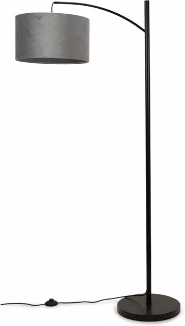 ValueLights Preto Black Metal Curved Floor Lamp with Grey Velvet Shade in Gold/Brass