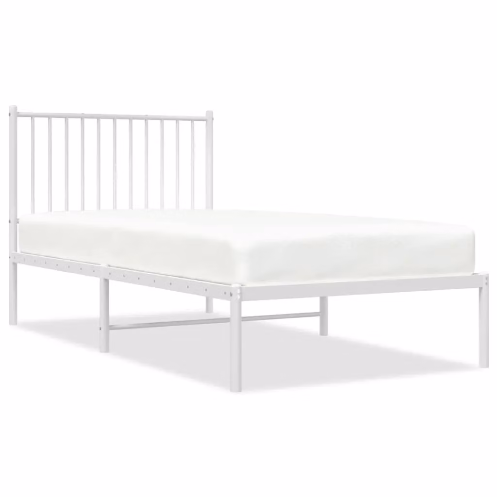 Berkfield Home Metal Bed Frame with Headboard in White, W/D/H: 90 x 190 cm Single – 2